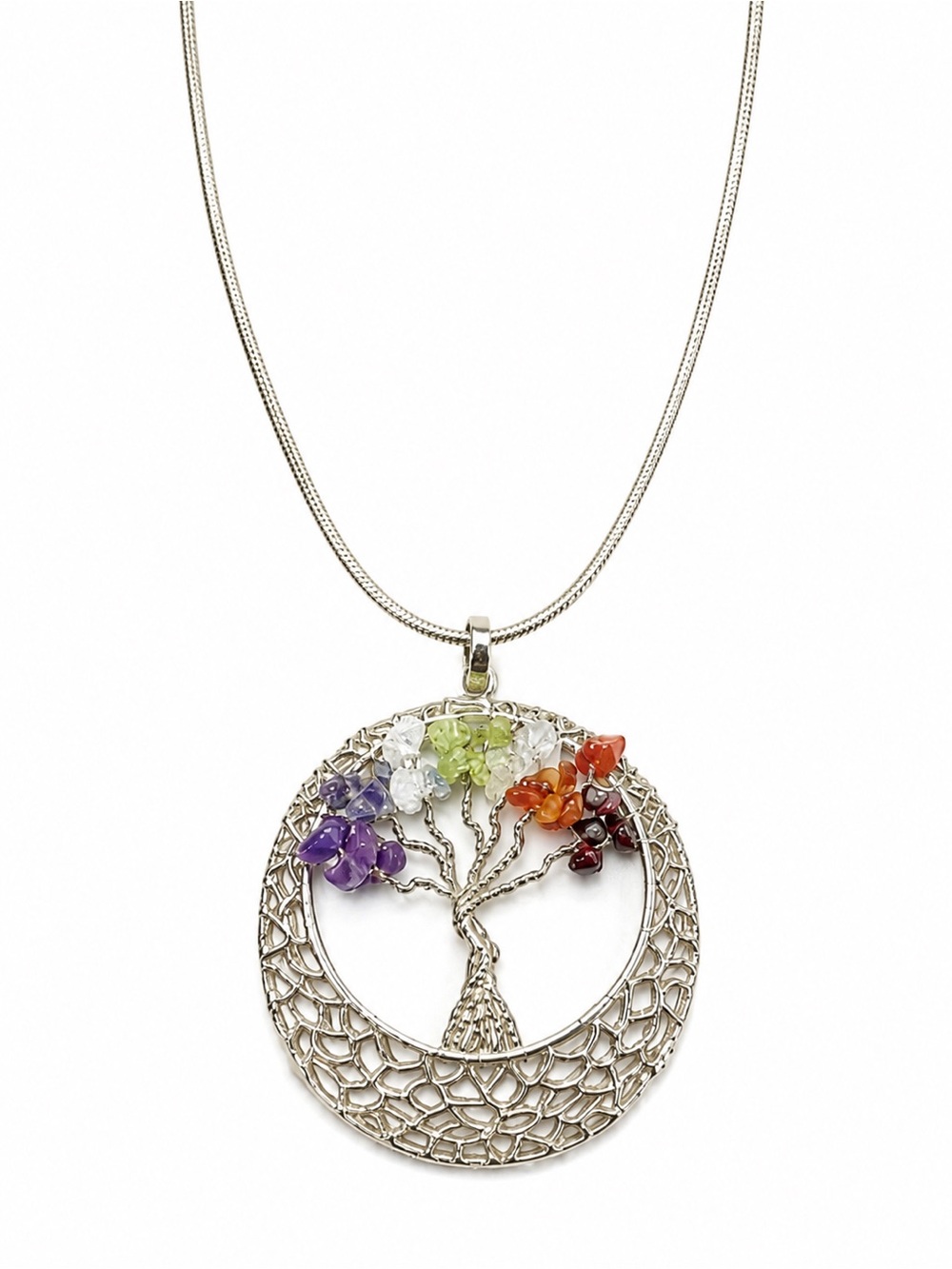Chakra Tree of Life Silver Chain Necklace - Womens Jewelry
